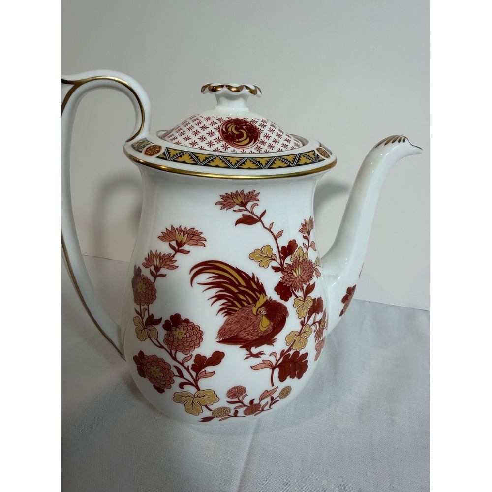 Wedgwood Golden Cockerel Coffee Pot Bone China England Rooster Floral Gold Trim - Picture 9 of 11